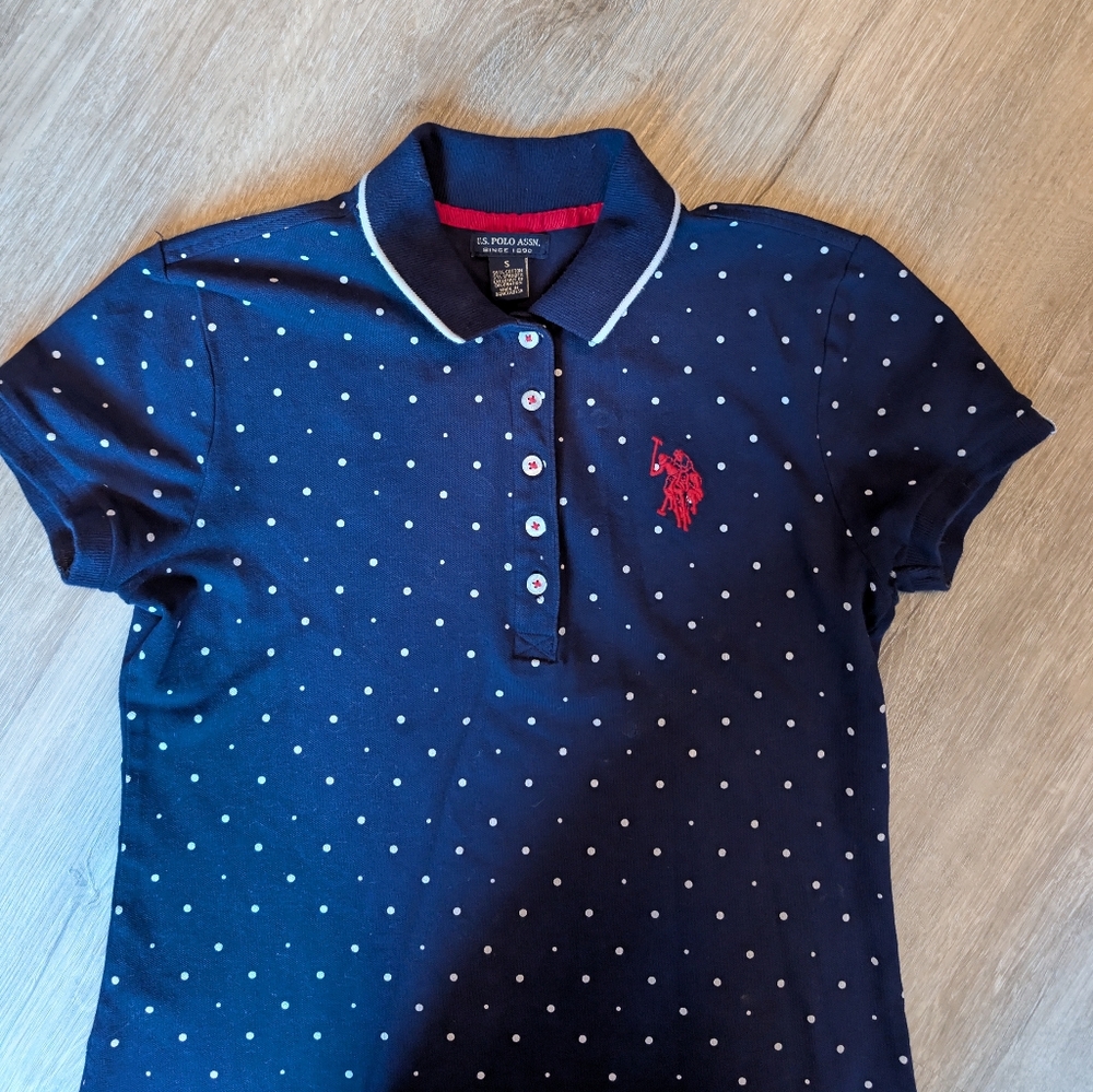 U.S. Polo Assn. Navy Polka Dot Dress Polo